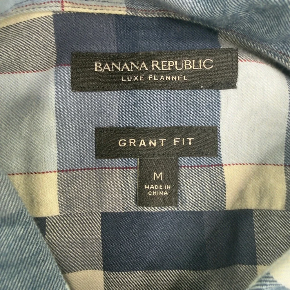 Banana Republic Mens Luxe Flannel Grant Fit Blue Buffalo Plaid Shirt M